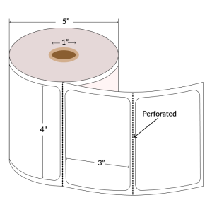 4"x3" Direct Thermal Paper Labels, White, 1" Core, Perforated, 600 Labels/Roll, 10 Rolls/Case