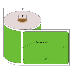 4"x6" Direct Thermal Paper Labels, Green, 1" Core, Perforated, 450 Labels/Roll, 9 Rolls/Case