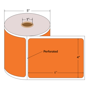 4"x6" Direct Thermal Paper Labels, Orange, 1" Core, Perforated, 450 Labels/Roll, 9 Rolls/Case