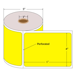4"x6" Direct Thermal Paper Labels, Yellow, 1" Core, Perforated, 450 Labels/Roll, 9 Rolls/Case