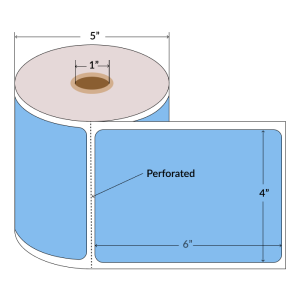 4"x6" Direct Thermal Paper Labels, Blue, 1" Core, Perforated, 450 Labels/Roll, 9 Rolls/Case