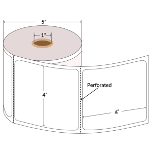 4"x4" Direct Thermal Paper Labels, White, 1" Core, Perforated, 600 Labels/Roll, 10 Rolls/Case